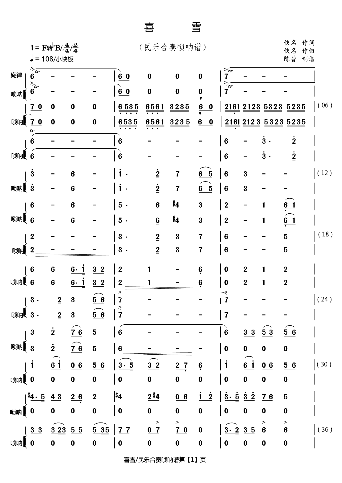 Hiyuki（suona sheet music）