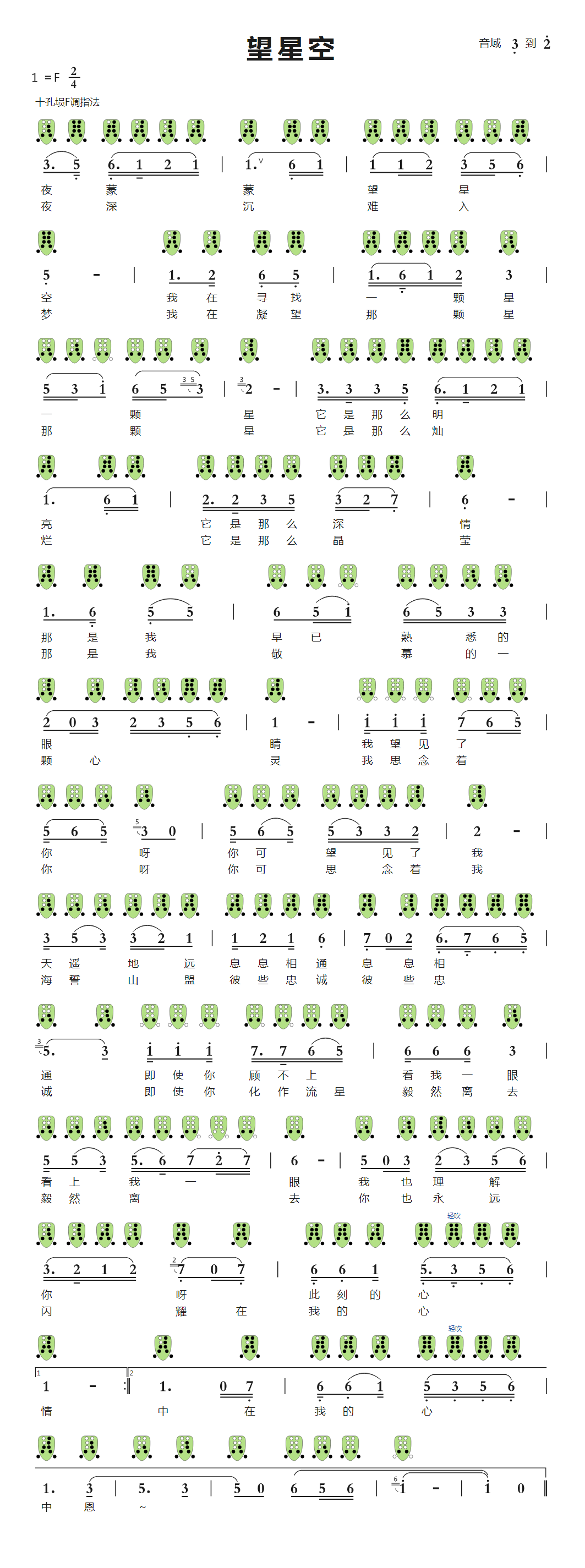 Looking at the Starry Sky (Ten Holes)（xun sheet music）