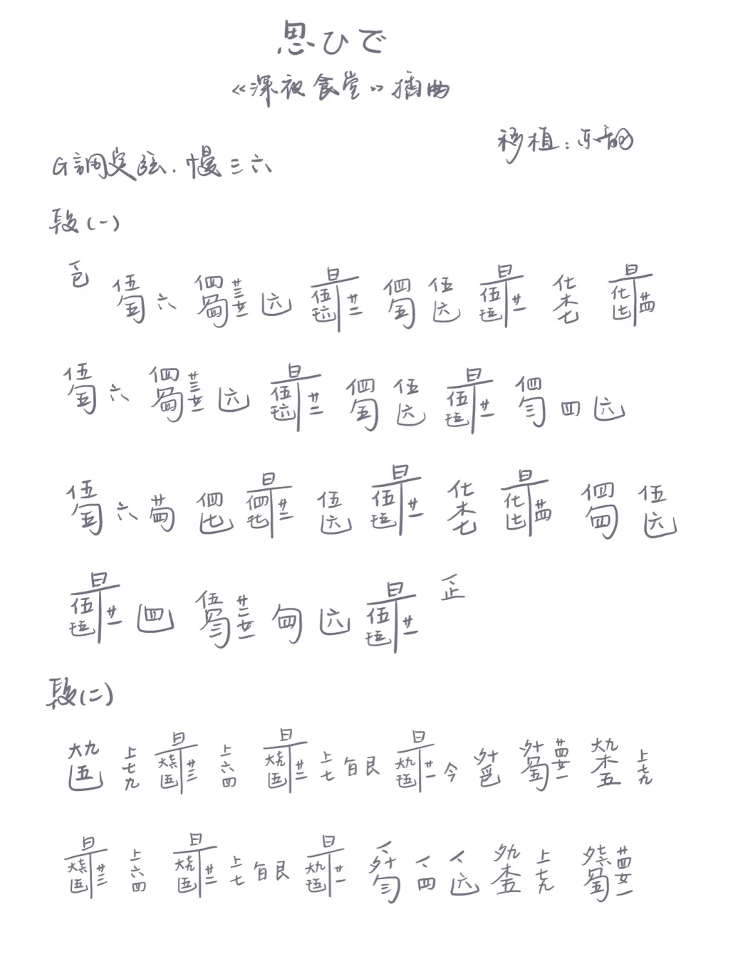 Thoughtful/memory（guqin sheet music）