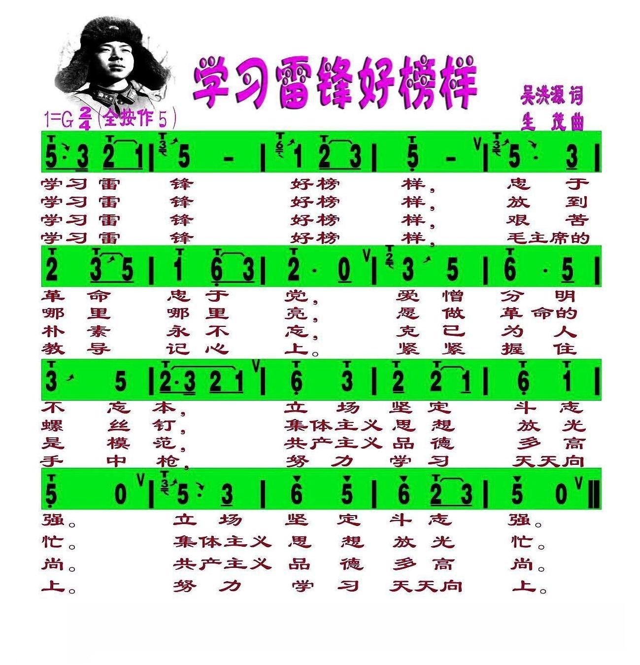 Learn from Lei Feng's good example (Hulusi)（hulusi sheet music）