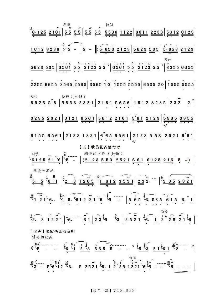 Folk song of Herding sheep (Fenugreek)（hulusi sheet music）