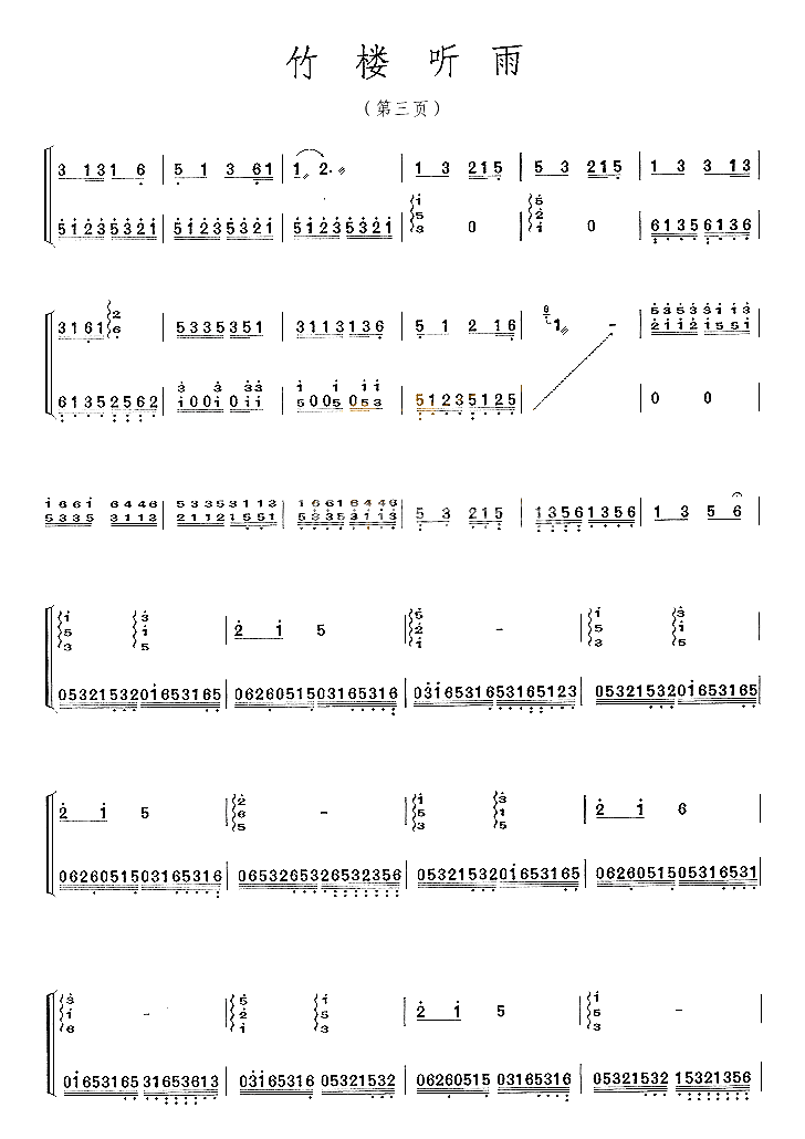 Bamboo buildings listening to the rain（guzheng sheet music）