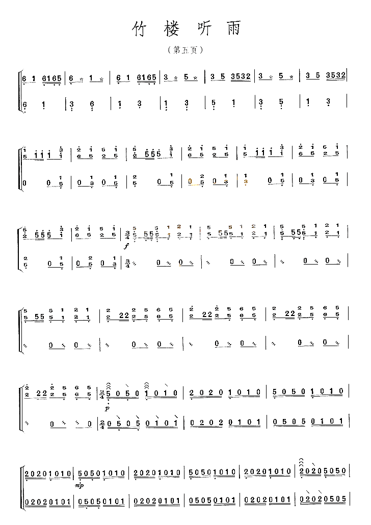 Bamboo buildings listening to the rain（guzheng sheet music）